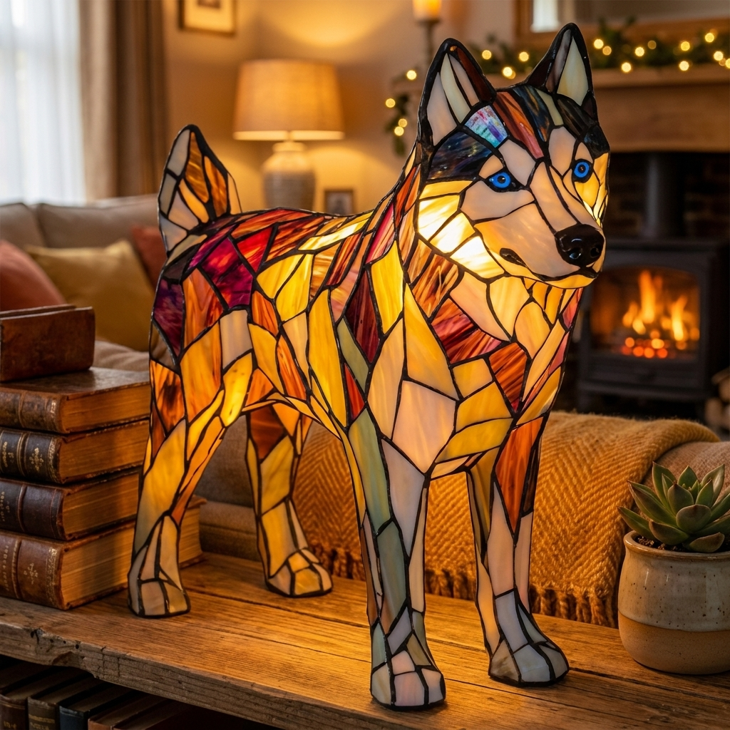 Husky Standing LED Mosaic Night Light - Resin Animal Lamp