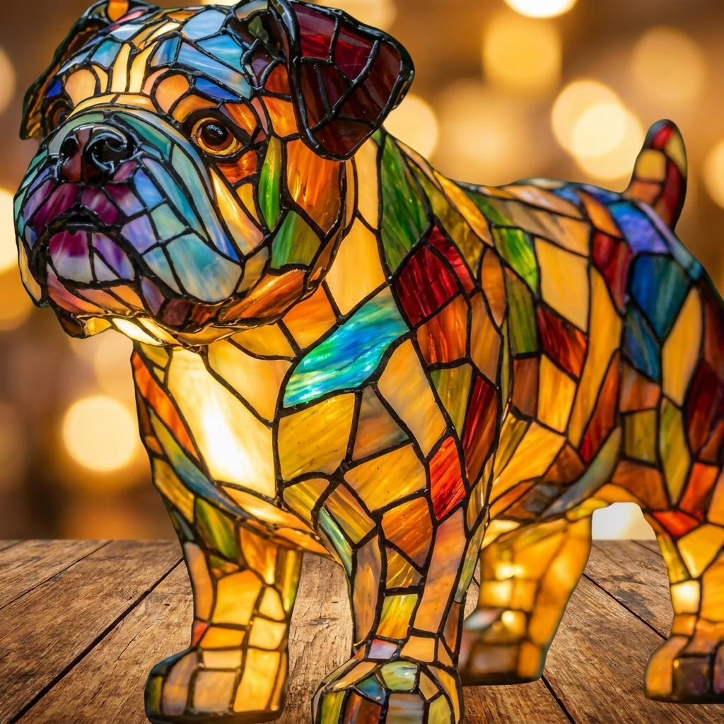 British Bulldog Standing LED Mosaic Night Light - Resin Animal Lamp