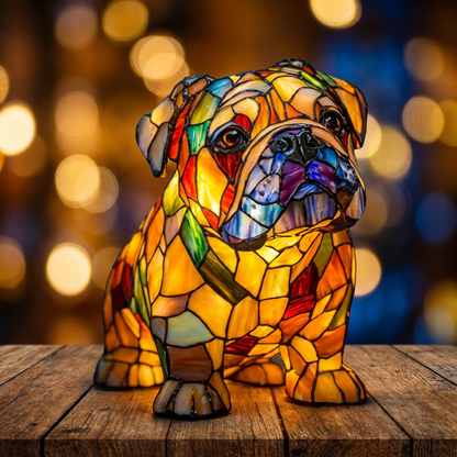 British Bulldog Sitting LED Mosaic Night Light - Resin Animal Lamp