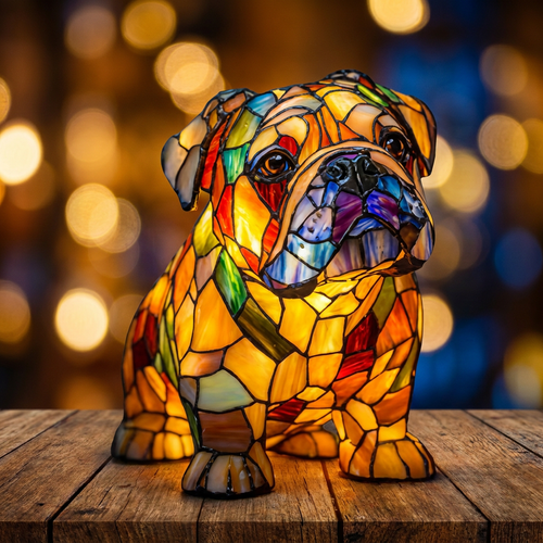 British Bulldog Sitting LED Mosaic Night Light - Resin Animal Lamp