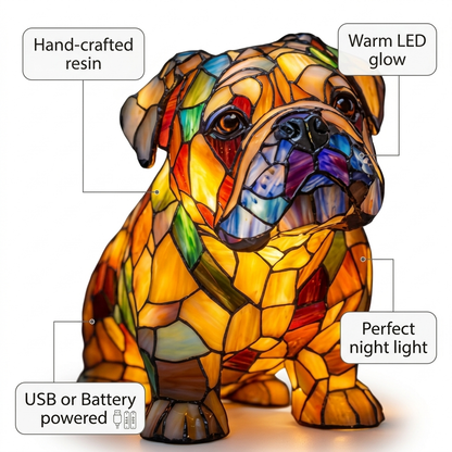 British Bulldog Sitting LED Mosaic Night Light - Resin Animal Lamp