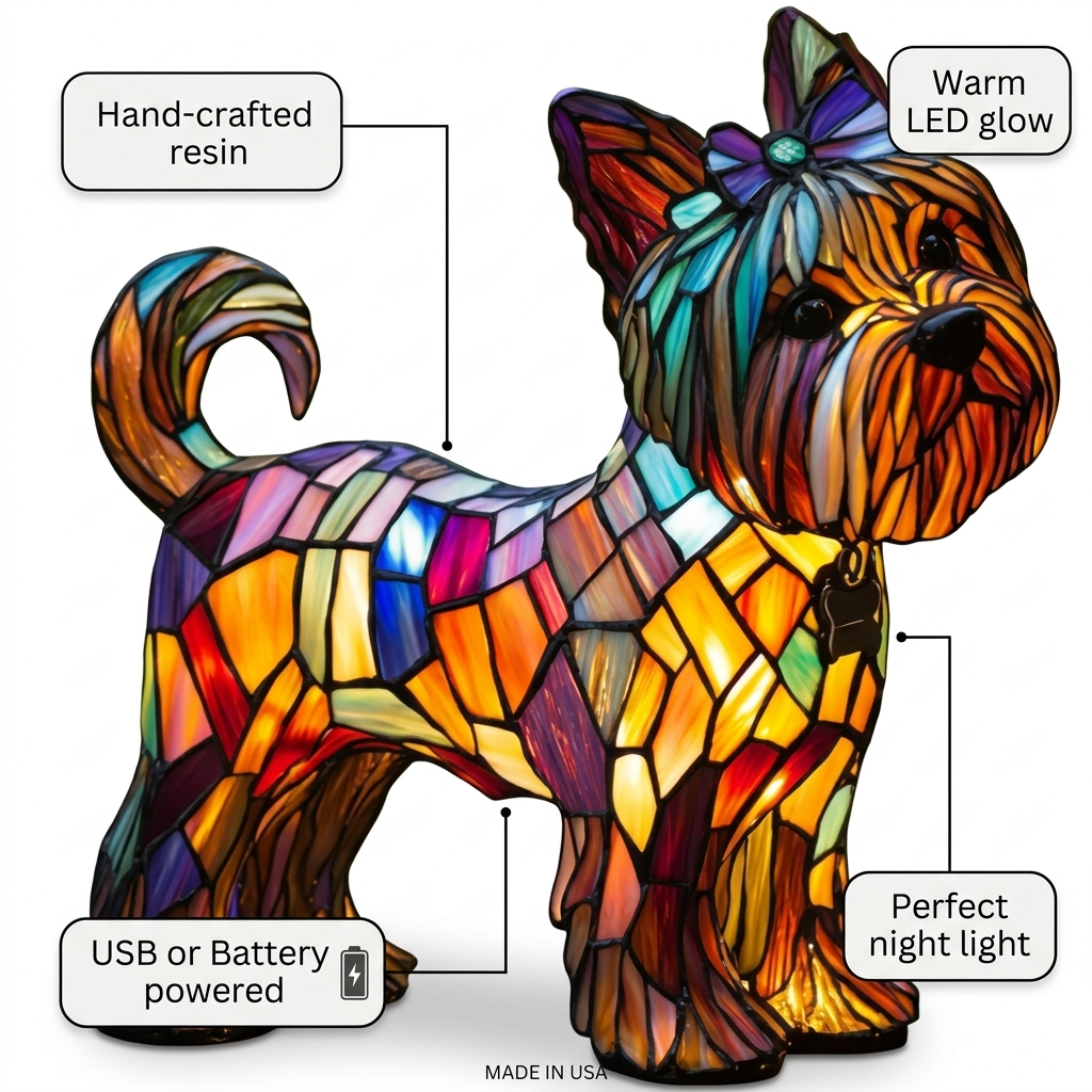 Yorkshire Terrier LED Mosaic Night Light - Resin Animal Lamp