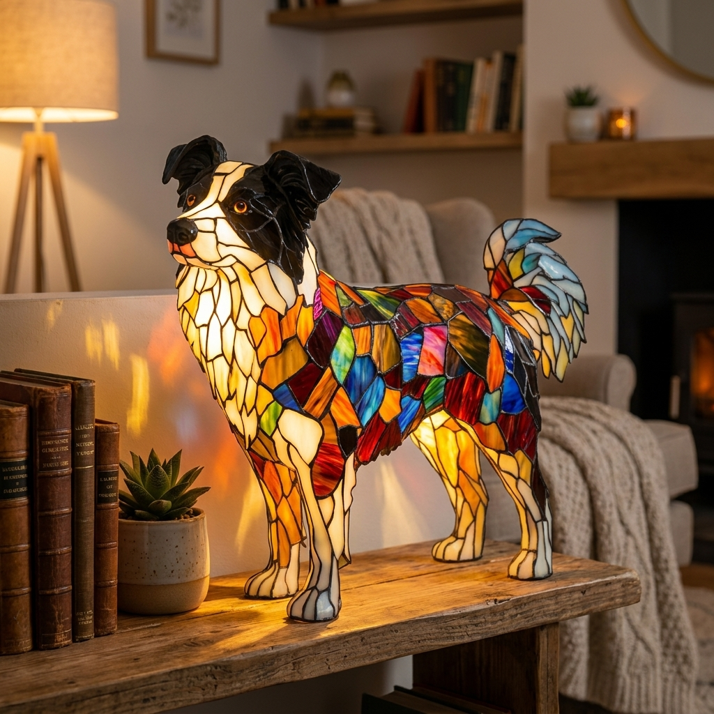 Border Collie LED Mosaic Night Light - Resin Animal Lamp