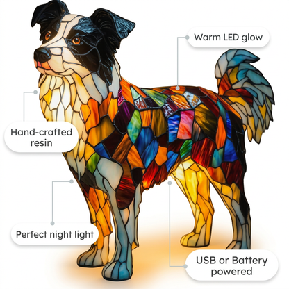 Border Collie LED Mosaic Night Light - Resin Animal Lamp