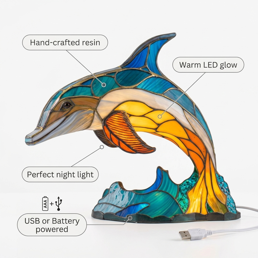 Dolphin LED Mosaic Night Light - Resin Animal Lamp