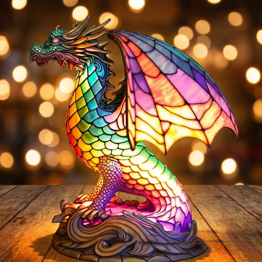 Vibrant Flying Dragon LED Mosaic Night Light showcasing colorful scales and intricate details, perfect for decor by Worvane.
