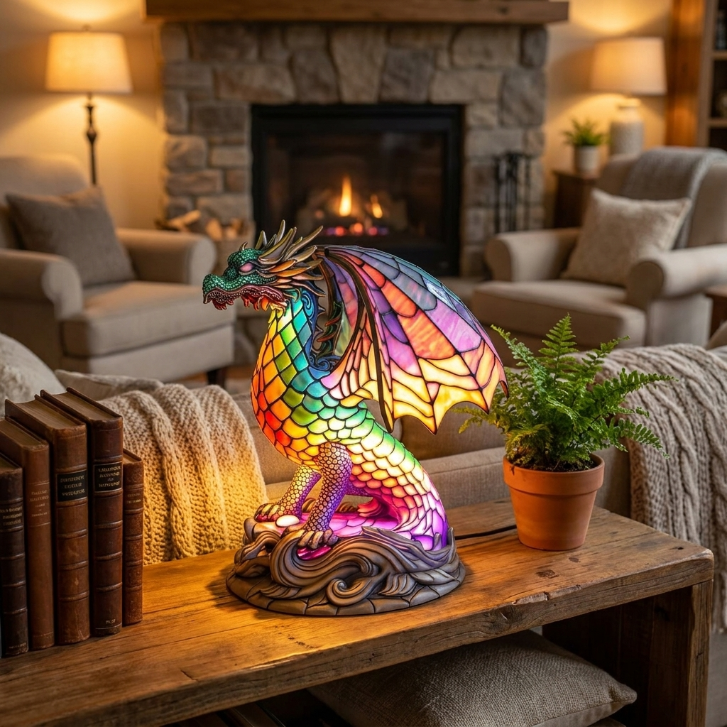 Flying Dragon LED Mosaic Night Light - Resin Animal Lamp