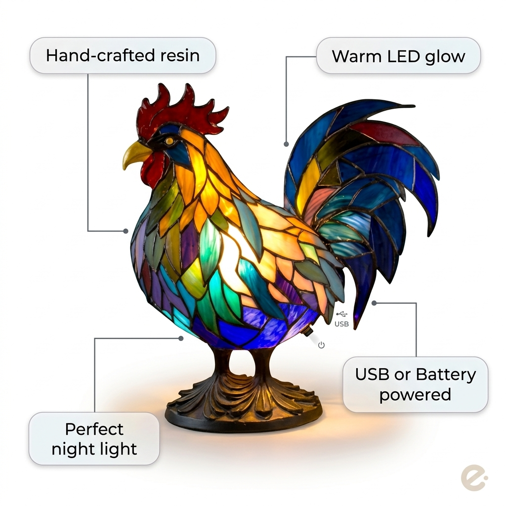 Rooster LED Mosaic Night Light - Resin Animal Lamp