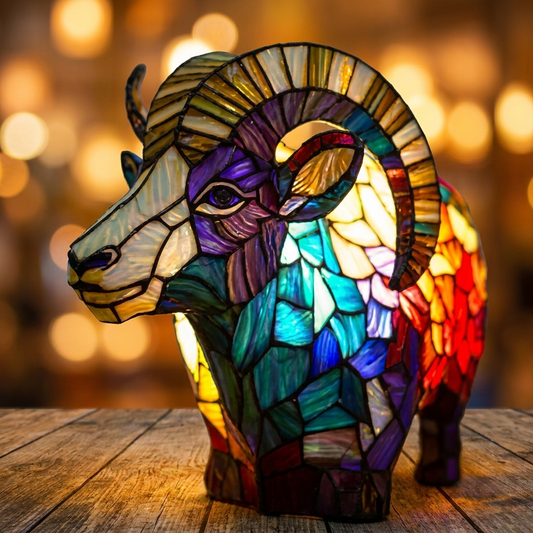 Colorful LED Mosaic Goat Night Light showcasing intricate tile designs, perfect for decorative lighting by Worvane.