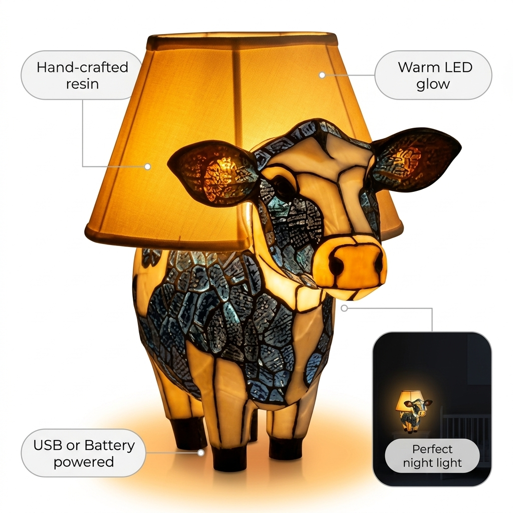 Cow LED Mosaic Night Light - Resin Animal Lamp