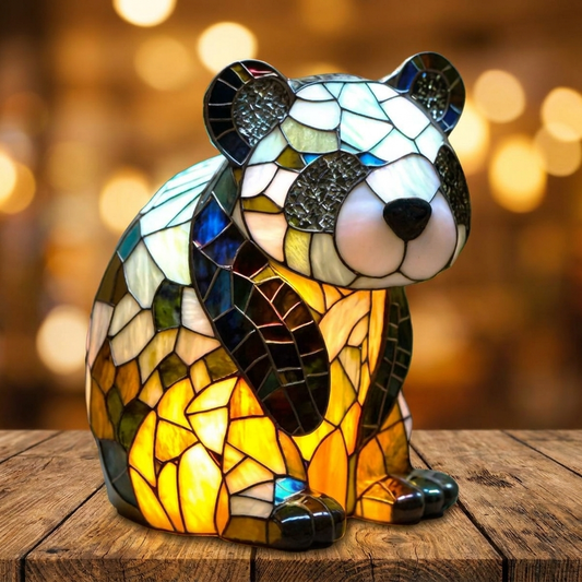 Colorful mosaic Panda LED Night Light glowing softly, perfect for kids' bedrooms, by Worvane.