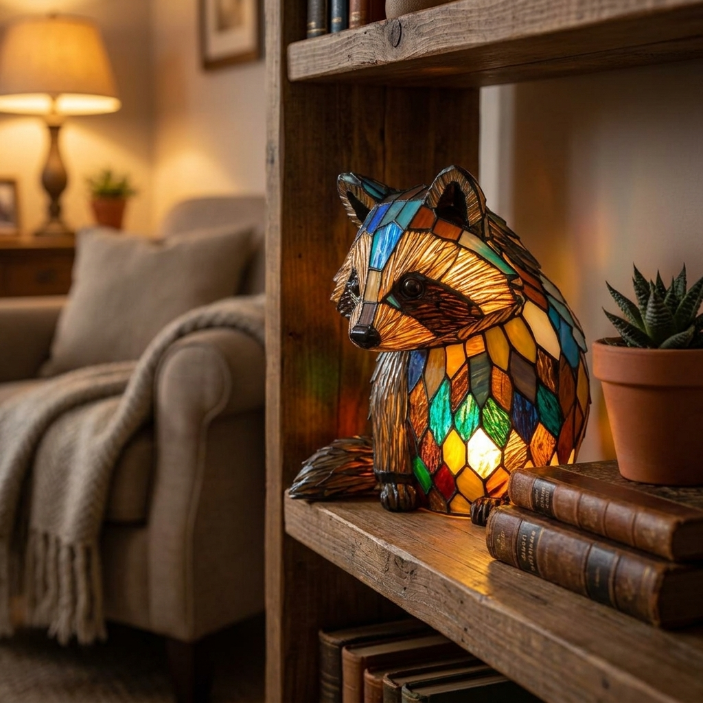 Raccoon LED Mosaic Night Light - Resin Animal Lamp