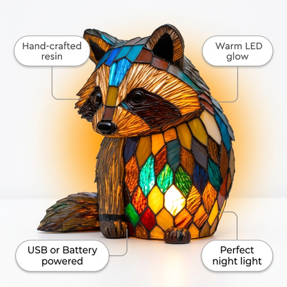 Raccoon LED Mosaic Night Light - Resin Animal Lamp